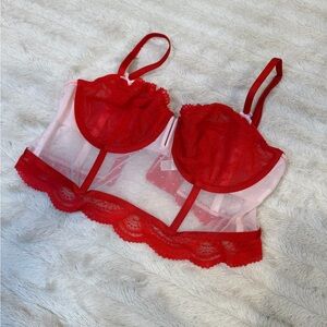 Red and Pink  Lace Bralette